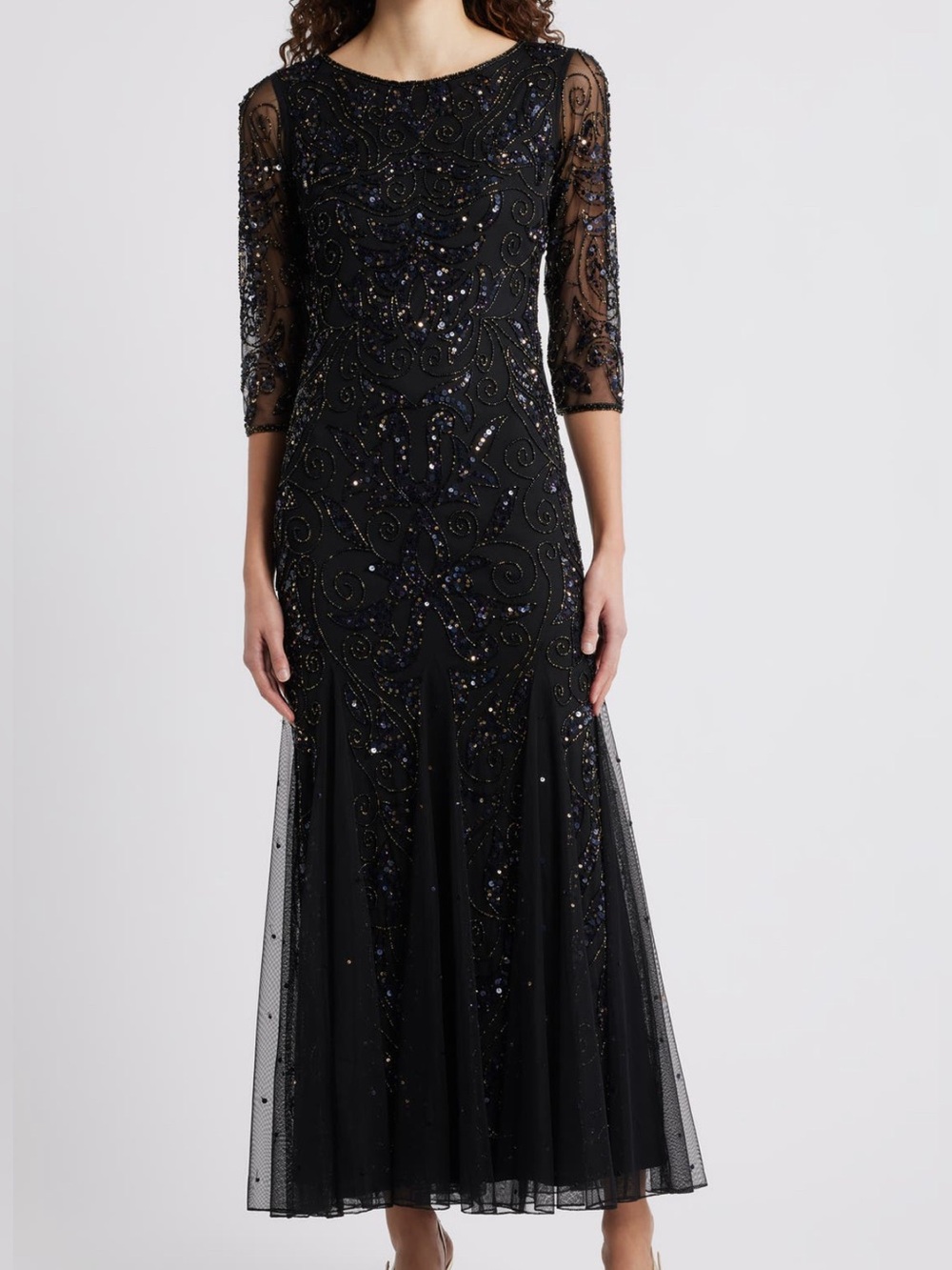 Pisarro Nights Illusion Sleeve Beaded A- Line Gown. Size 2 Women #435